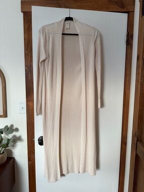 Jessica Simpson Long Open-Front Ribbed Cardigan in Light Cream